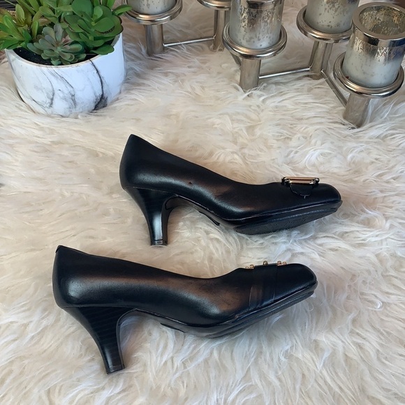 EURO Soft By Sofft Black patent Leather Heels Peep Toe Shoes Size 8 - Picture 3 of 15
